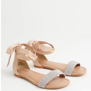 torrid beige faux suede ankle wrap sandal